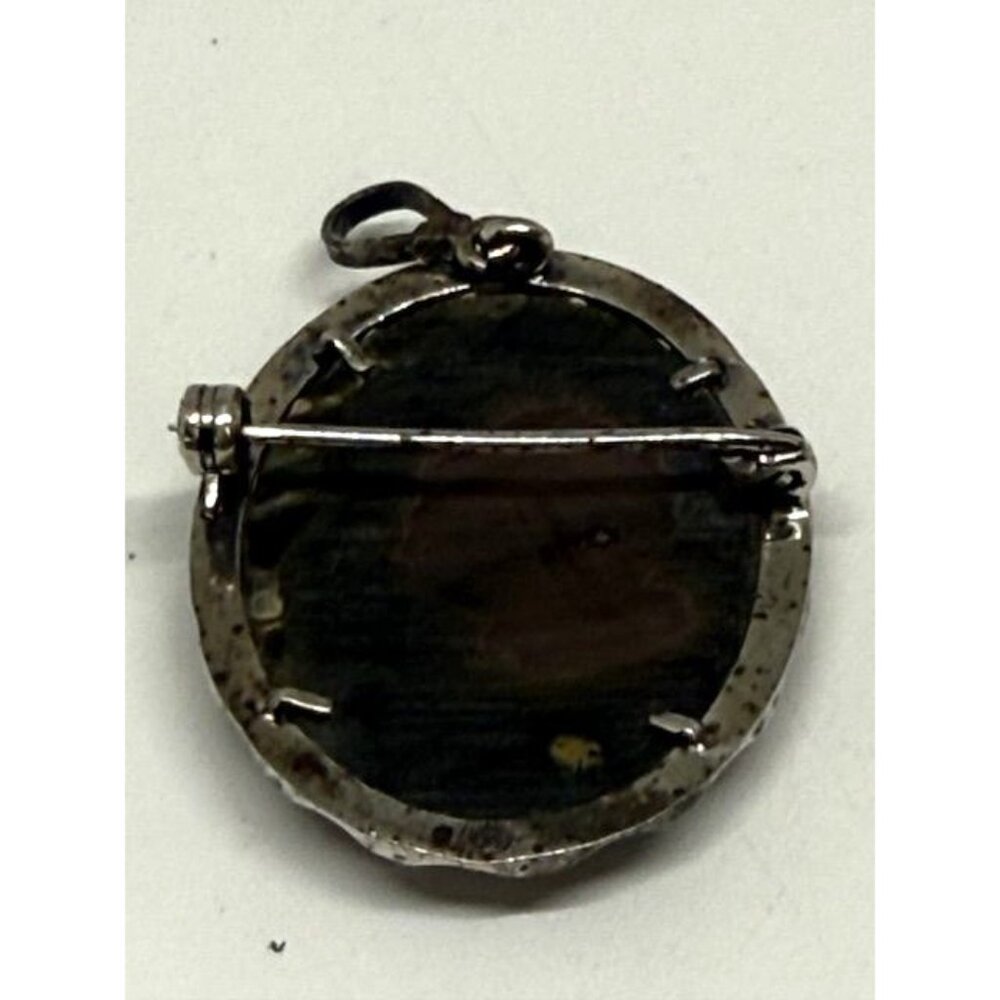 Vintage 925 Sterling Silver Carved Cameo Woman Oval Brooch Pendant - Picture 6 of 7